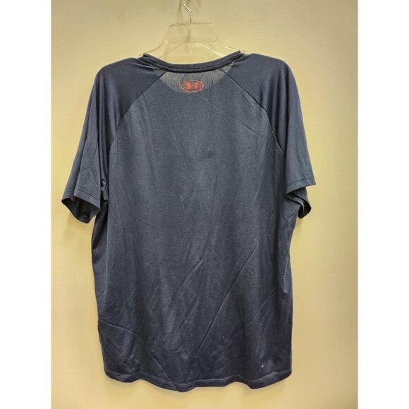 Under Armour Mens T-Shirt Large Navy Spellout Logo Short Sleeve Loose Activewear - Picture 5 of 6